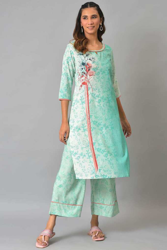 Printed-Viscose-Round-Neck-Women-s-Kurta-Set
