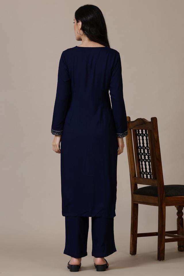 Solid-Ankle-Length-Acrylic-Blend-Woven-Women-s-Kurta-Set