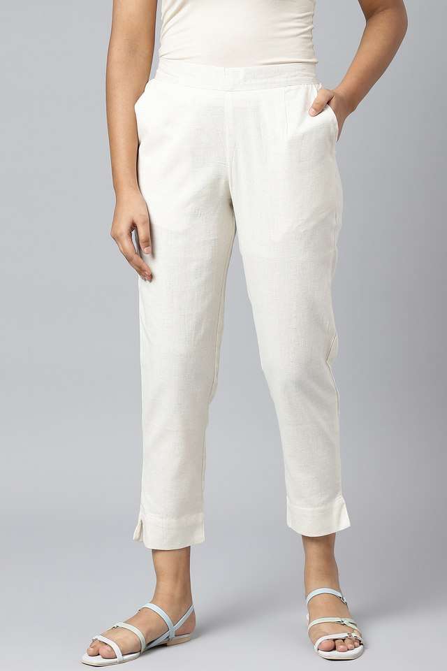 Solid-Cotton-Blend-Regular-Fit-Women-s-Trousers