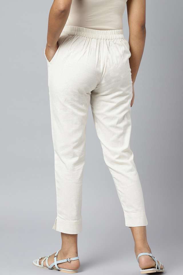 Solid-Cotton-Blend-Regular-Fit-Women-s-Trousers