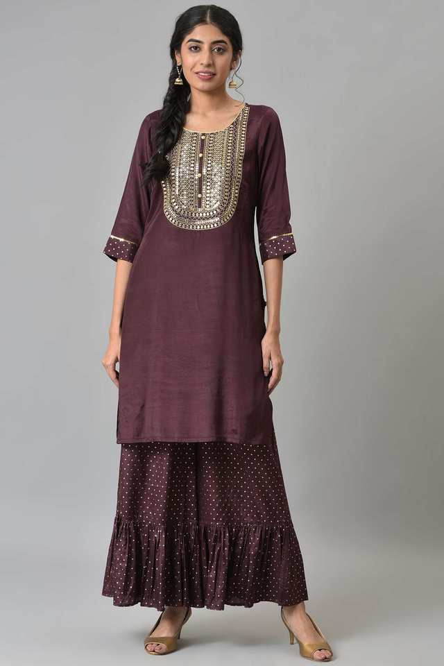 Solid-Viscose-Round-Neck-Women-s-Kurta-Set