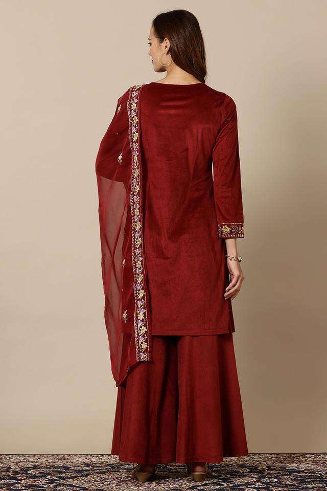 Solid-Ankle-Length-Polyester-Knitted-Women-s-Kurta-Set