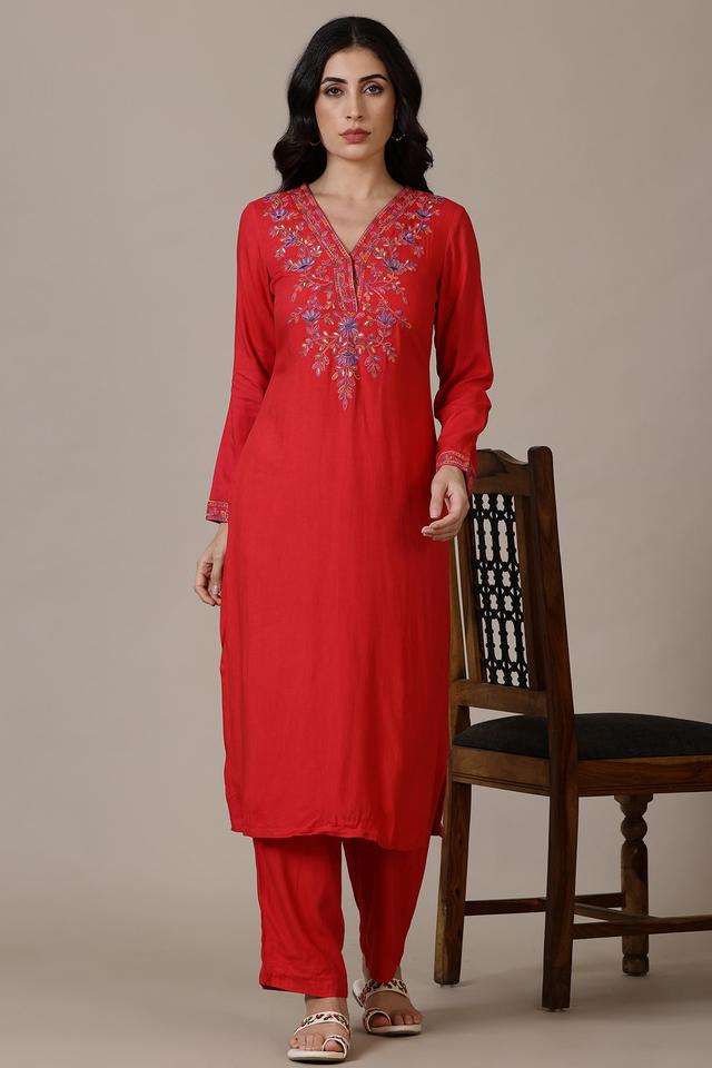 Solid-Ankle-Length-Acrylic-Blend-Woven-Women-s-Kurta-Set