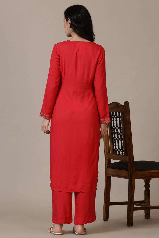 Solid-Ankle-Length-Acrylic-Blend-Woven-Women-s-Kurta-Set