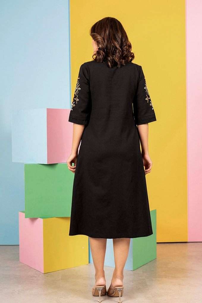 Buy Autumn Lane Black Avanti Embroidered Cotton Round Neck Women's