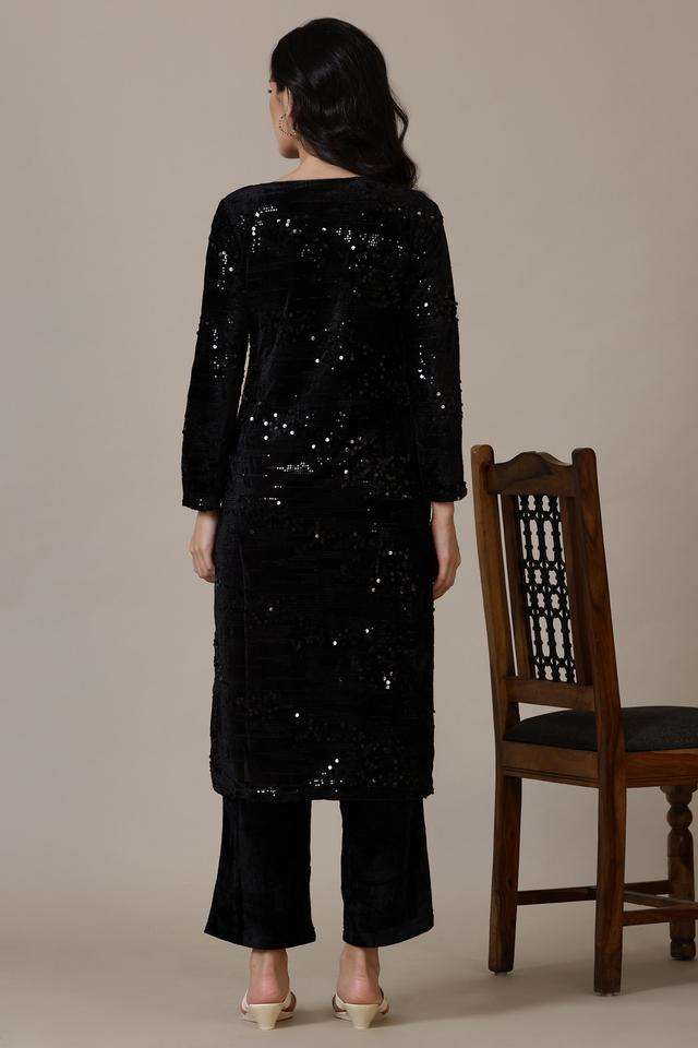 Solid-Ankle-Length-Polyester-Knitted-Women-s-Kurta-Set