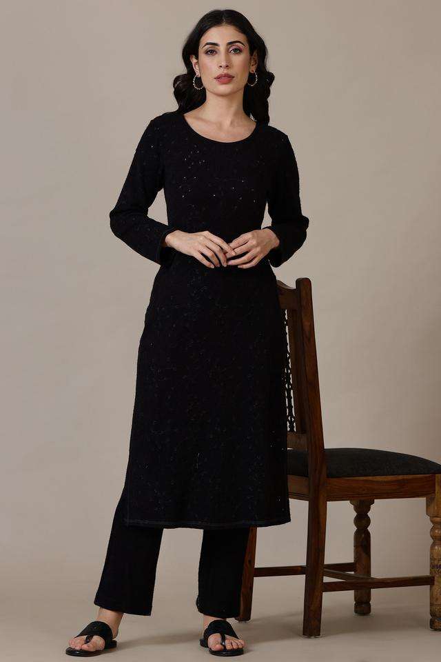 Ombre-Ankle-Length-Polyester-Knitted-Women-s-Kurta-Set