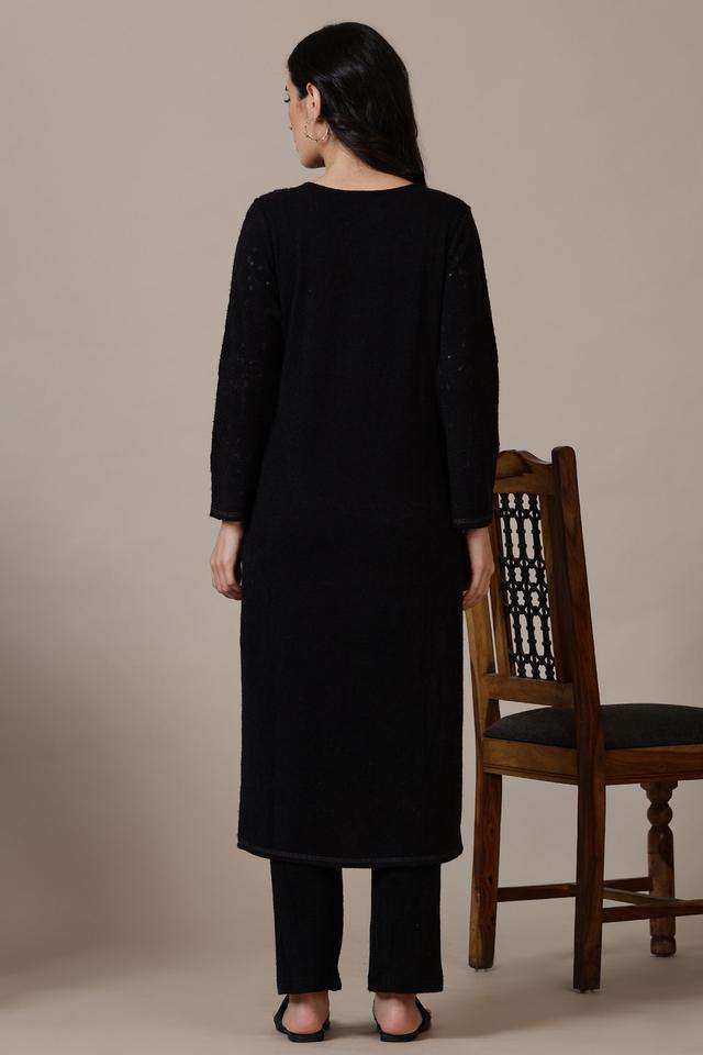 Ombre-Ankle-Length-Polyester-Knitted-Women-s-Kurta-Set