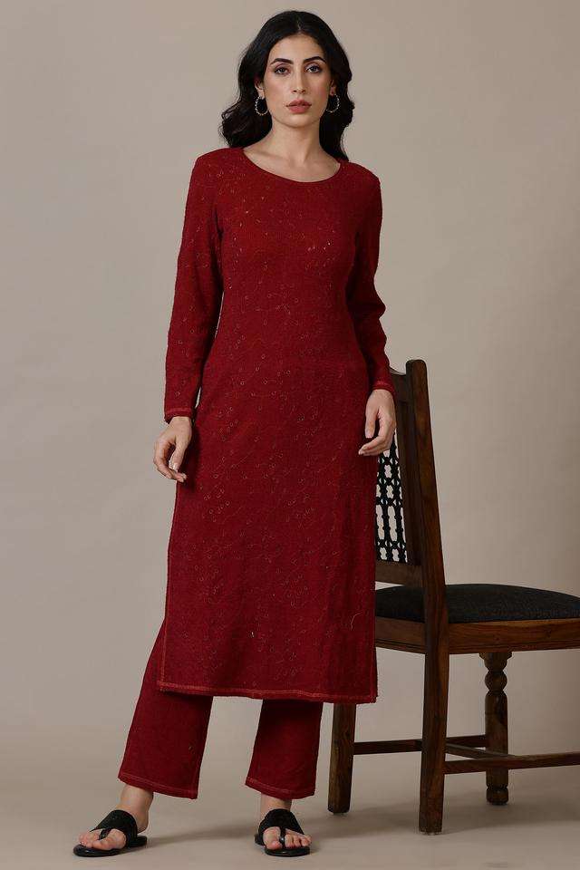 Ombre-Ankle-Length-Polyester-Knitted-Women-s-Kurta-Set