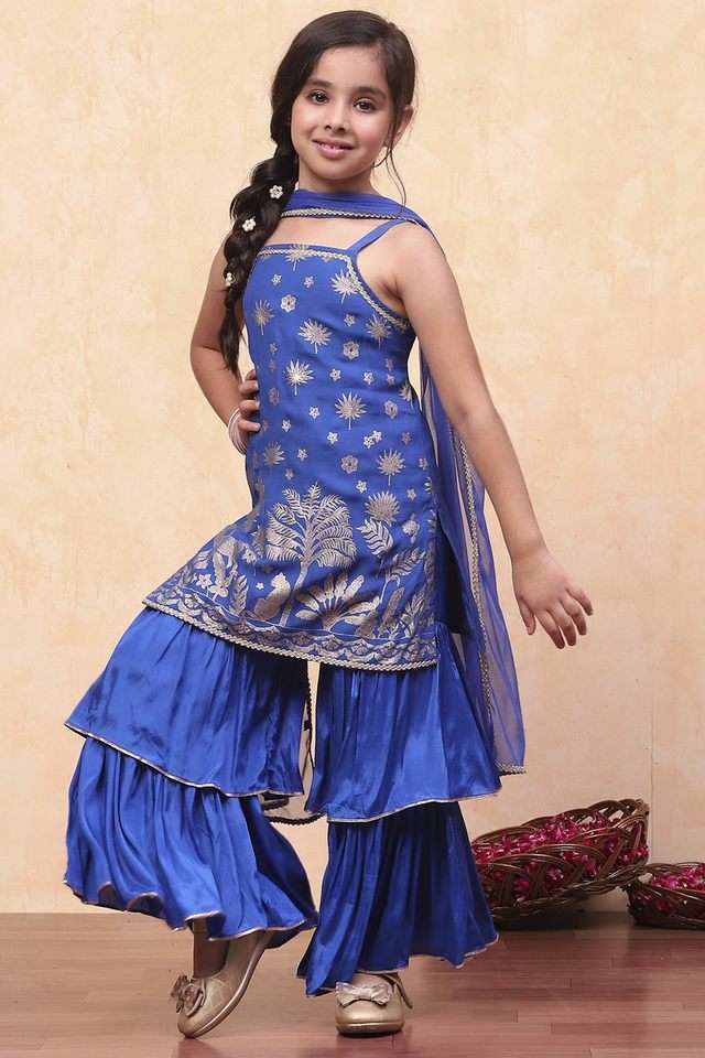Printed-Nylon-Straight-Fit-Girls-Kurta-Set