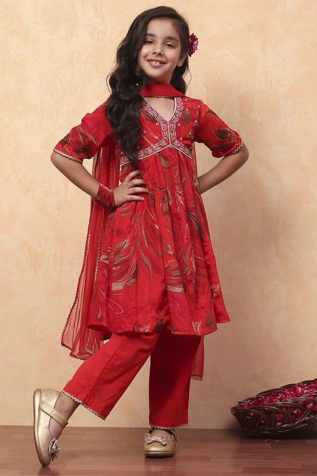 Printed-Nylon-Regular-Fit-Girls-Kurta-Set