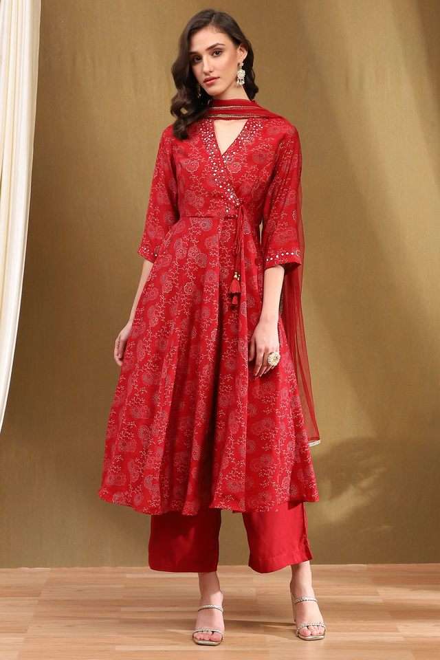 Printed-Rayon-V-Neck-Women-s-Kurta-Set