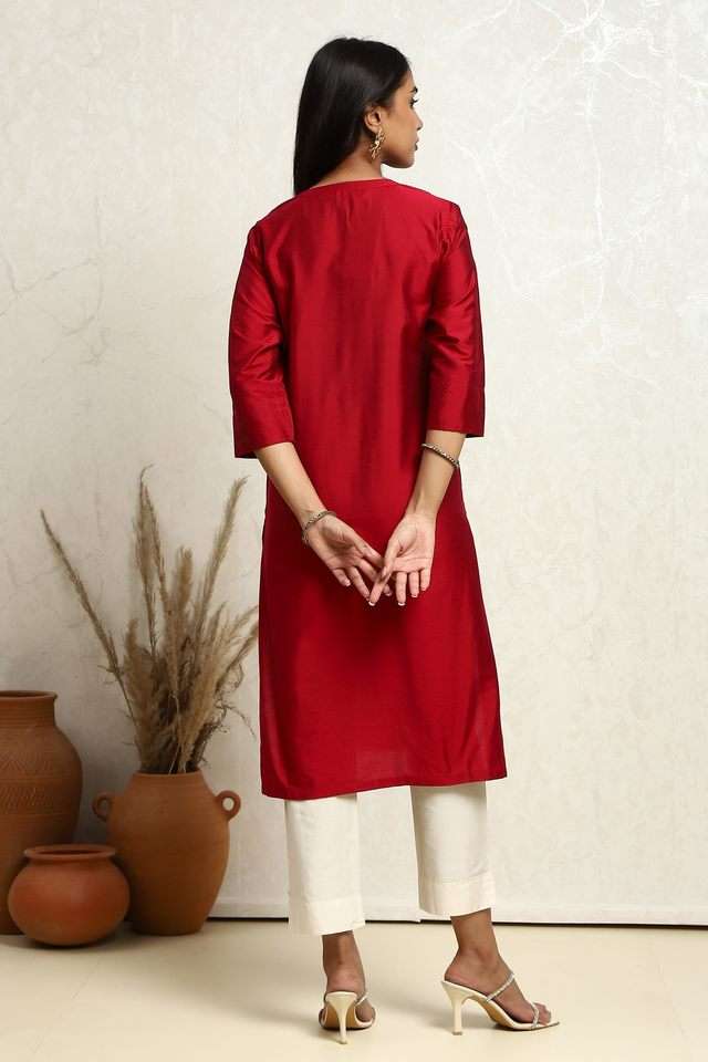 Yarn-Dyed-Polyester-Round-Neck-Women-s-Kurta
