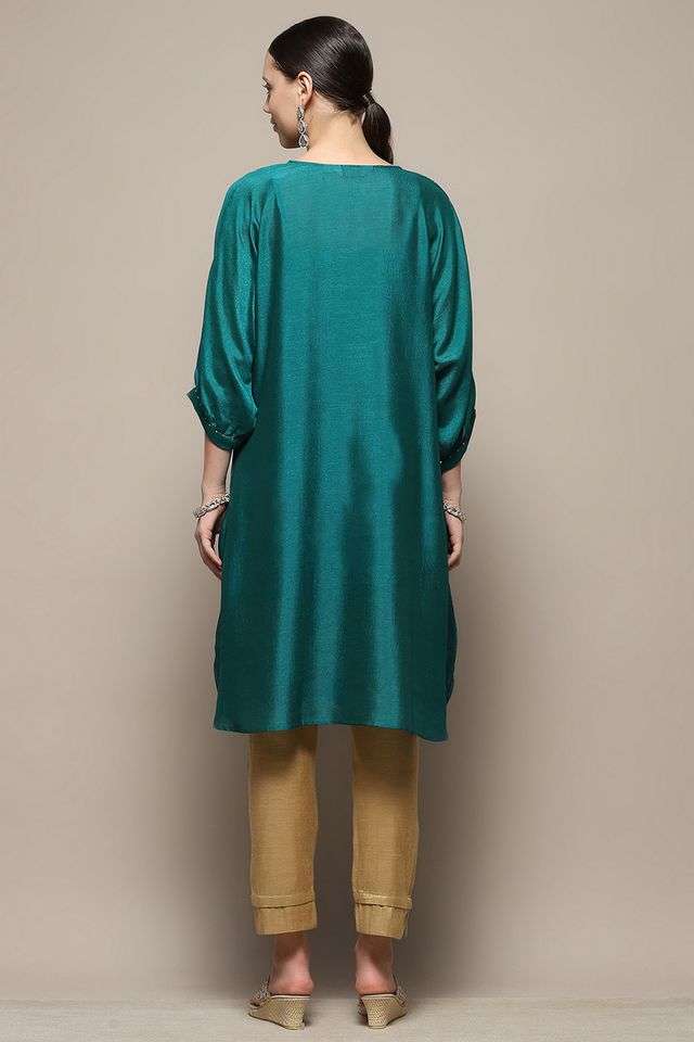 Yarn-Dyed-Polyester-Round-Neck-Women-s-Festive-Wear-Kurta