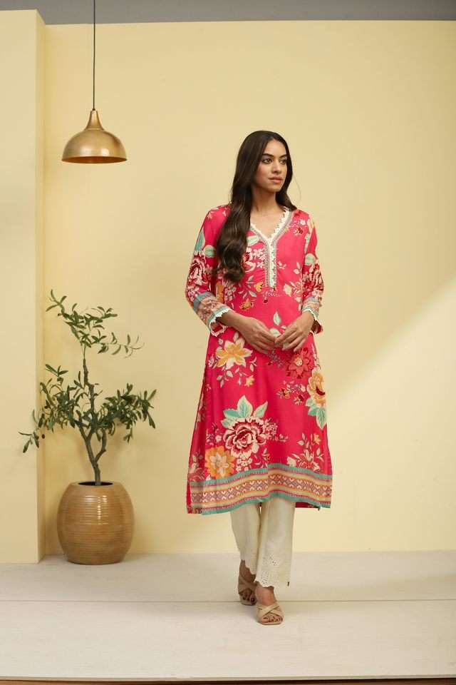 Printed-Rayon-V-Neck-Women-s-Kurta