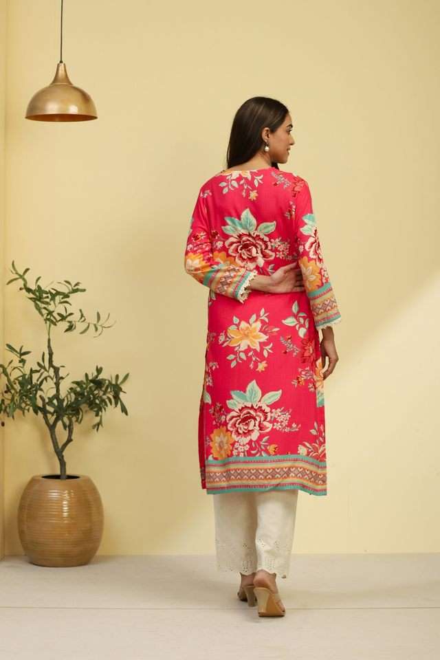 Printed-Rayon-V-Neck-Women-s-Kurta