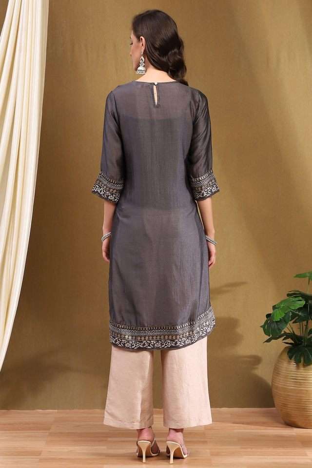 Yarn-Dyed-Silk-Round-Neck-Women-s-Kurta