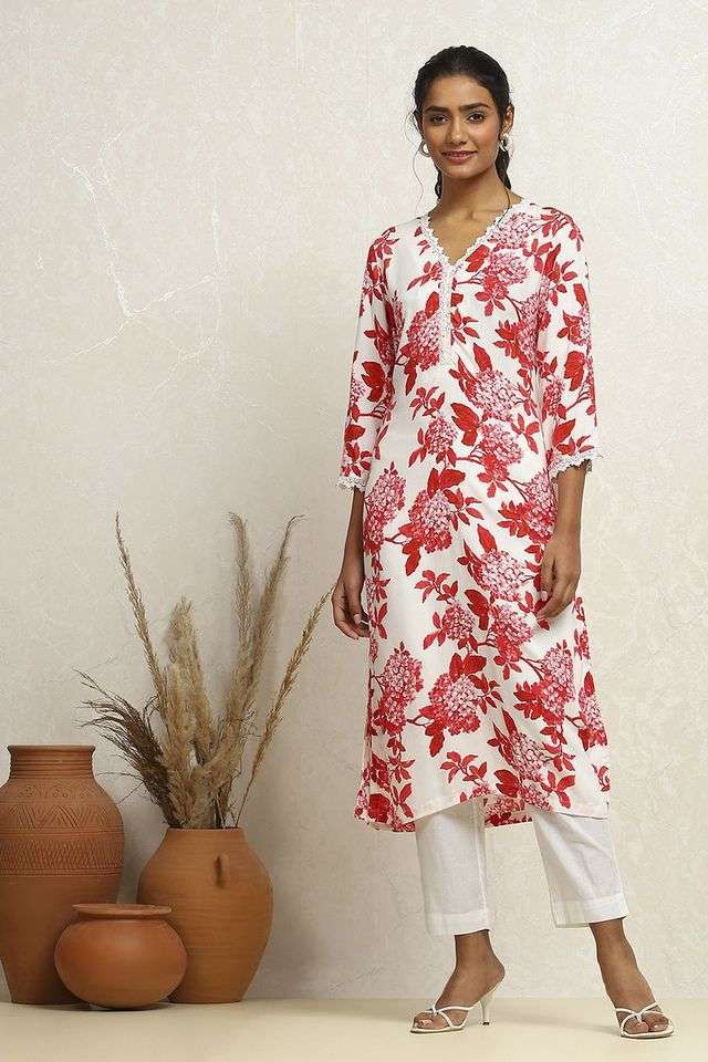 Printed-Rayon-V-Neck-Women-s-Casual-Wear-Kurta