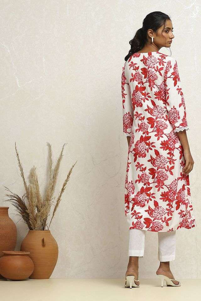 Printed-Rayon-V-Neck-Women-s-Casual-Wear-Kurta