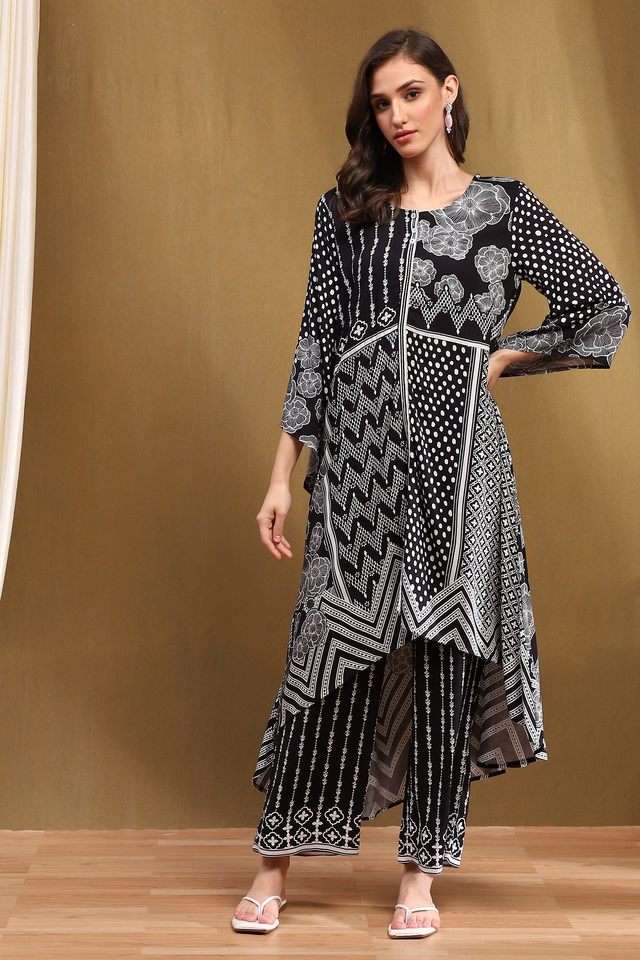 Printed-Rayon-Round-Neck-Women-s-Kurta-Set