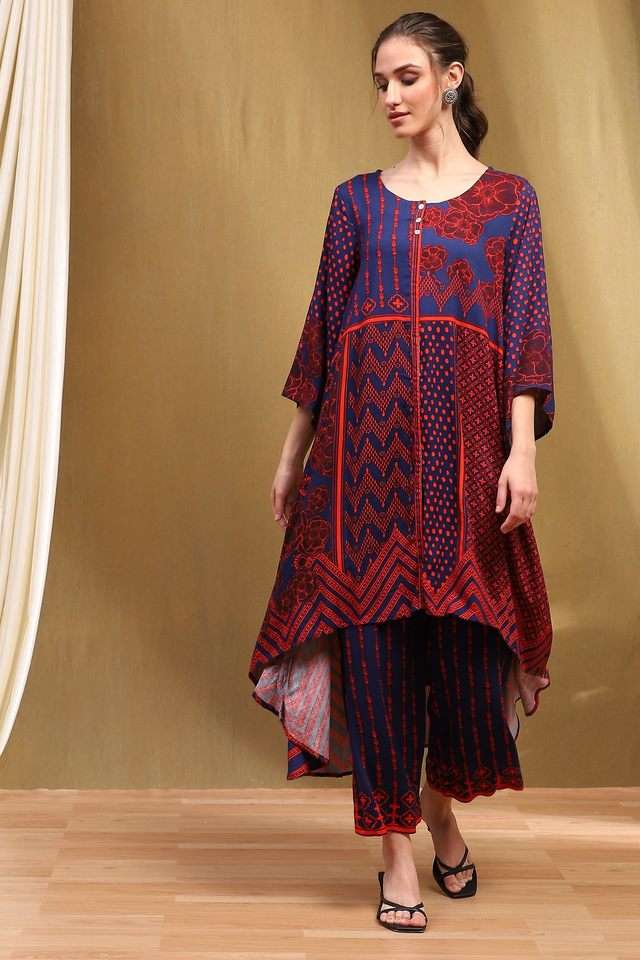 Printed-Rayon-Round-Neck-Women-s-Kurta-Set