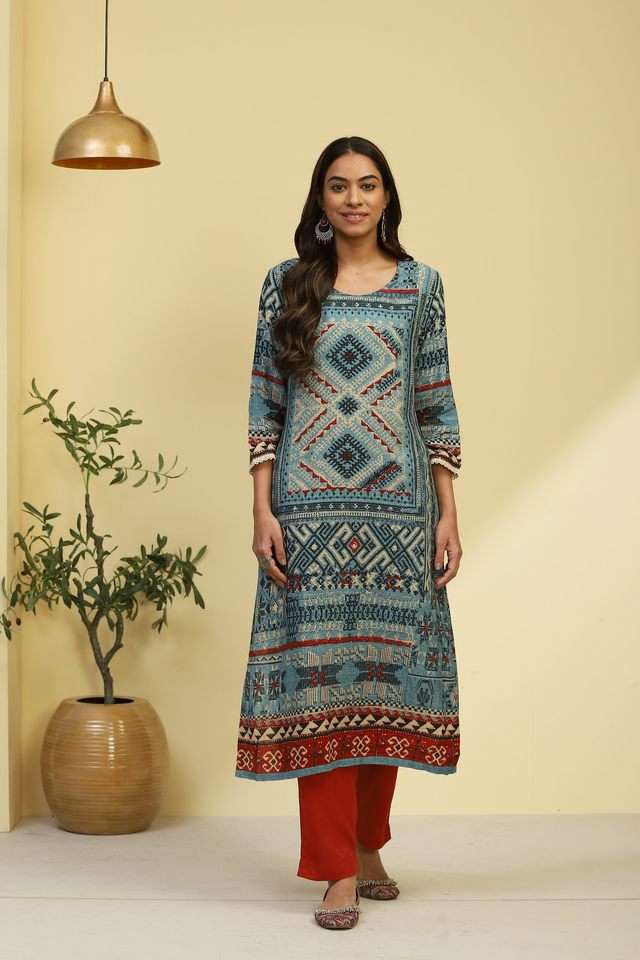 Printed-Rayon-Round-Neck-Women-s-Kurta