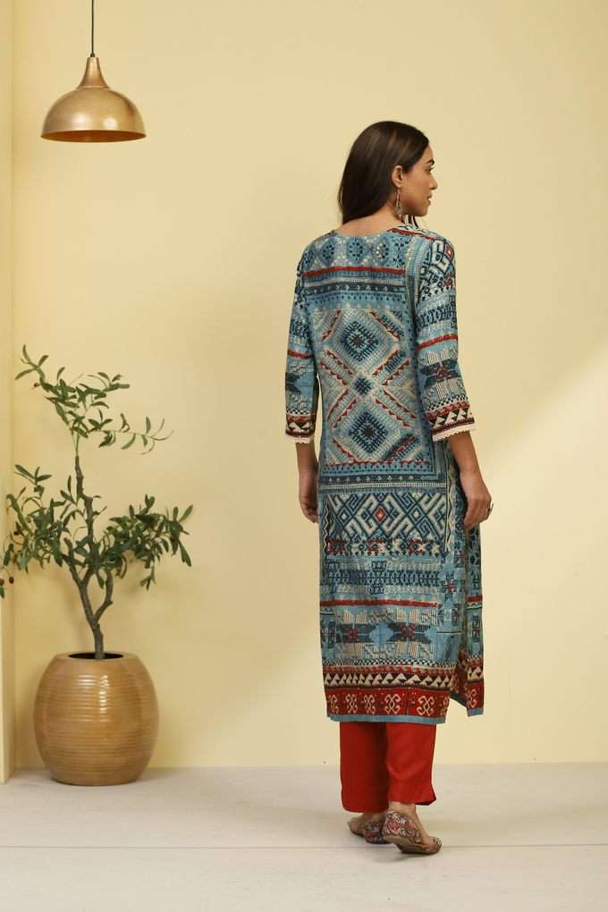 Printed-Rayon-Round-Neck-Women-s-Kurta