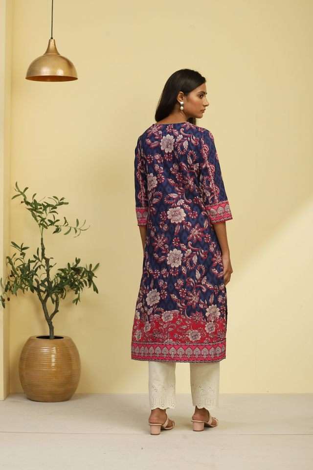 Printed-Chambray-Round-Neck-Women-s-Kurta