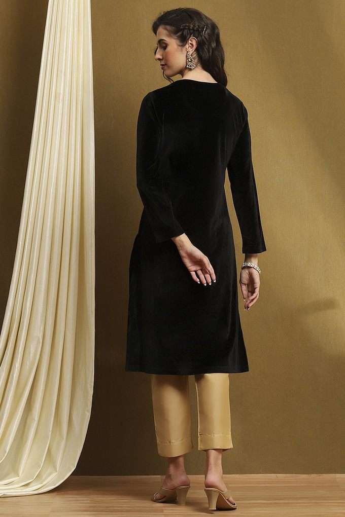 Solid-Polyester-Round-Neck-Women-s-Kurta