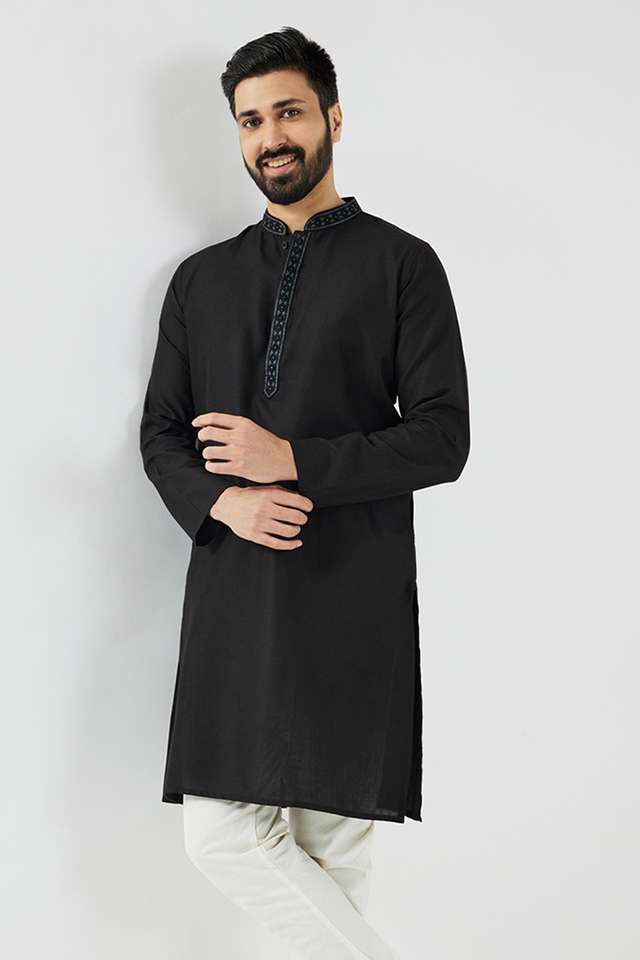 Solid-Cotton-Blend-Collared-Men-s-Festive-Wear-Kurta