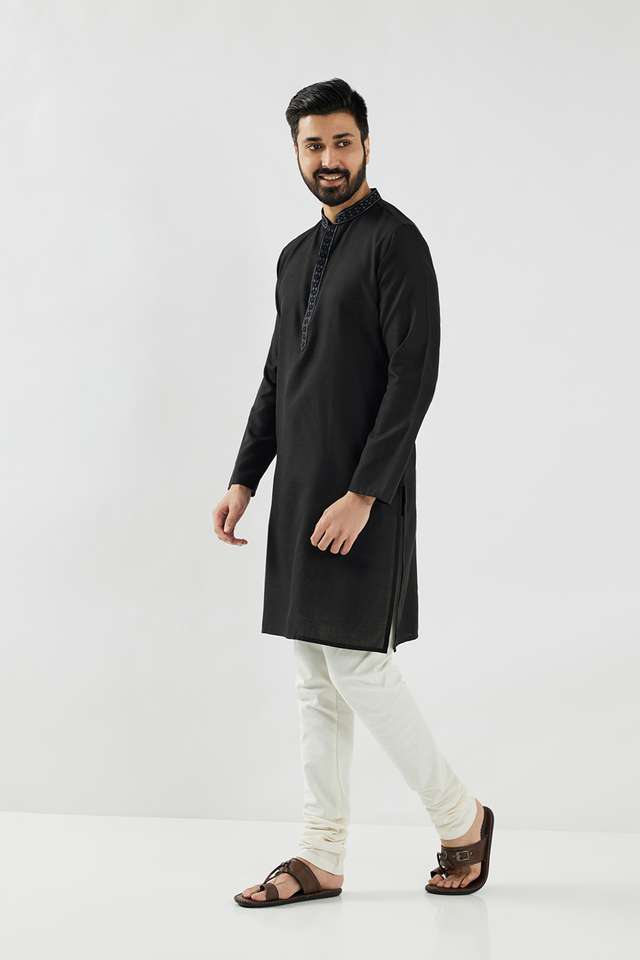 Solid-Cotton-Blend-Collared-Men-s-Festive-Wear-Kurta