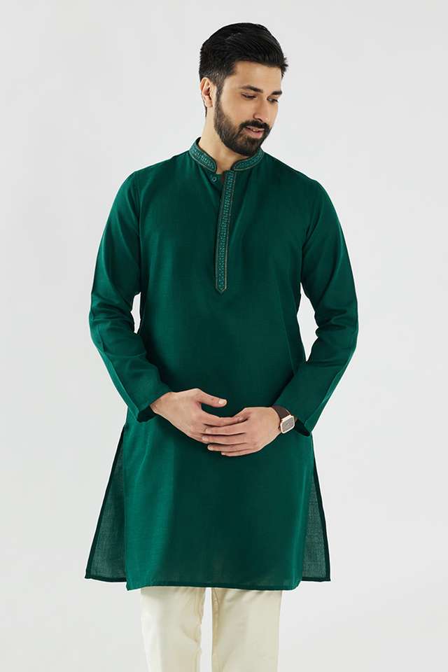 Solid-Cotton-Blend-Collared-Men-s-Festive-Wear-Kurta
