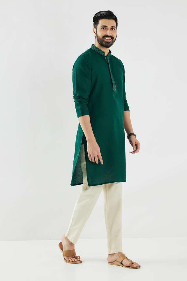 Solid-Cotton-Blend-Collared-Men-s-Festive-Wear-Kurta
