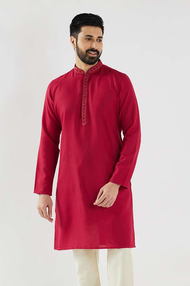 Solid-Cotton-Blend-Collared-Men-s-Festive-Wear-Kurta