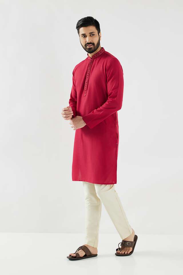 Solid-Cotton-Blend-Collared-Men-s-Festive-Wear-Kurta