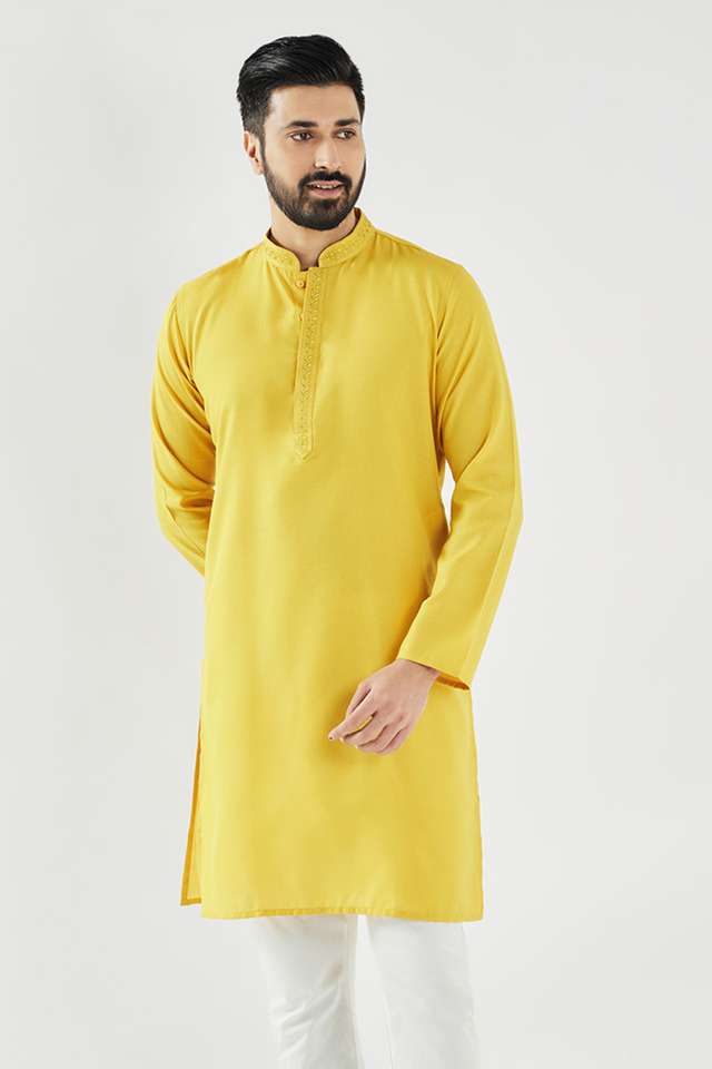 Solid-Cotton-Blend-Collared-Men-s-Festive-Wear-Kurta