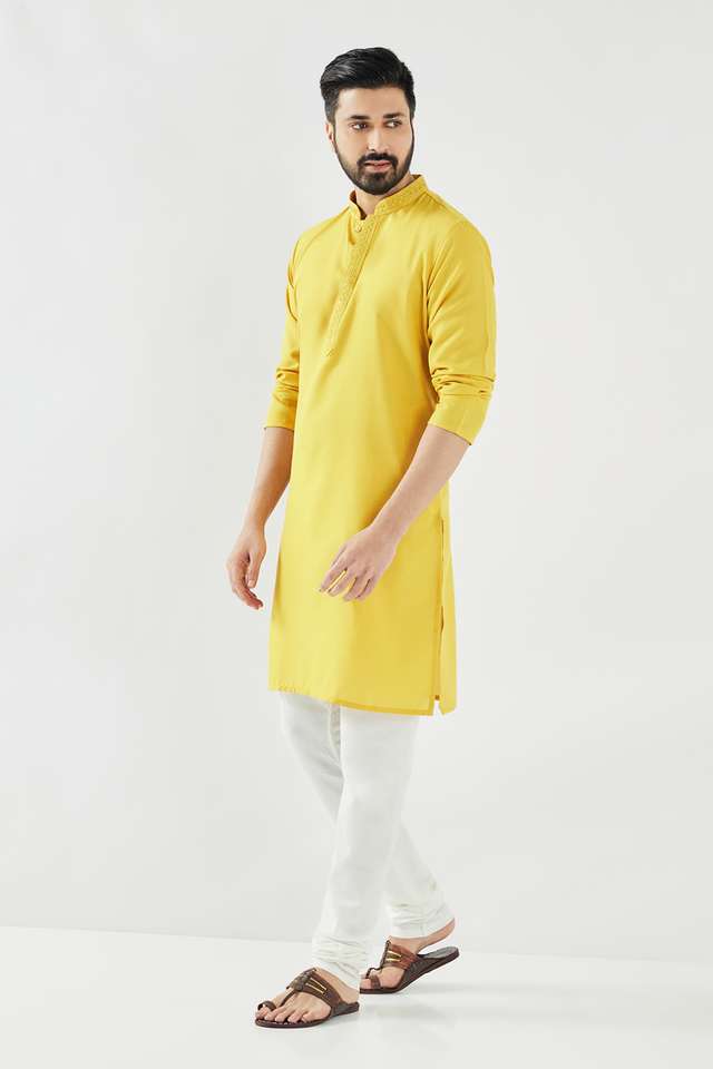 Solid-Cotton-Blend-Collared-Men-s-Festive-Wear-Kurta
