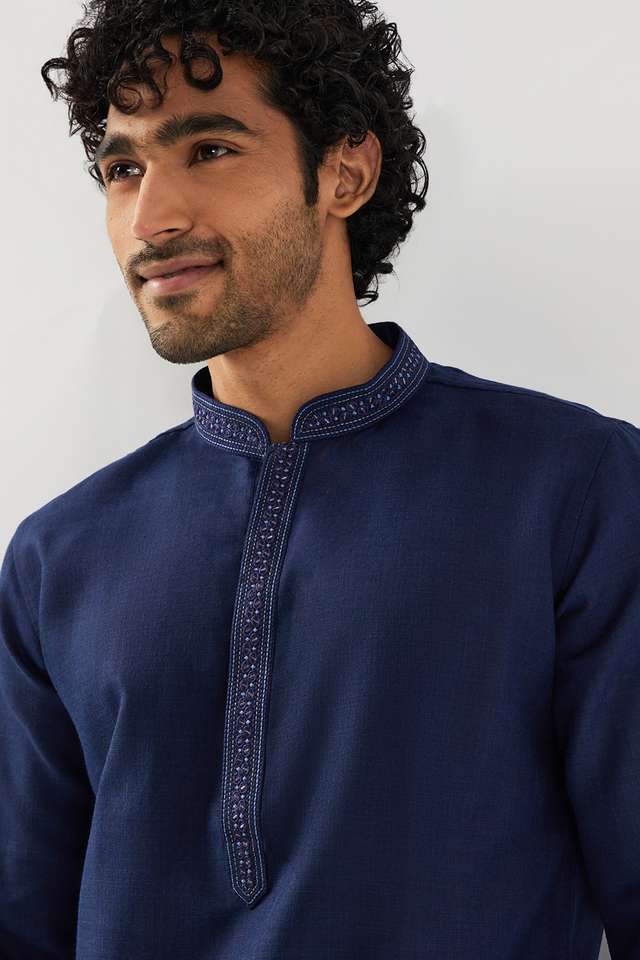 Solid-Cotton-Blend-Collared-Men-s-Festive-Wear-Kurta