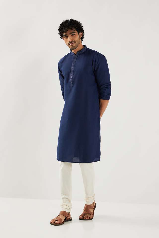 Solid-Cotton-Blend-Collared-Men-s-Festive-Wear-Kurta