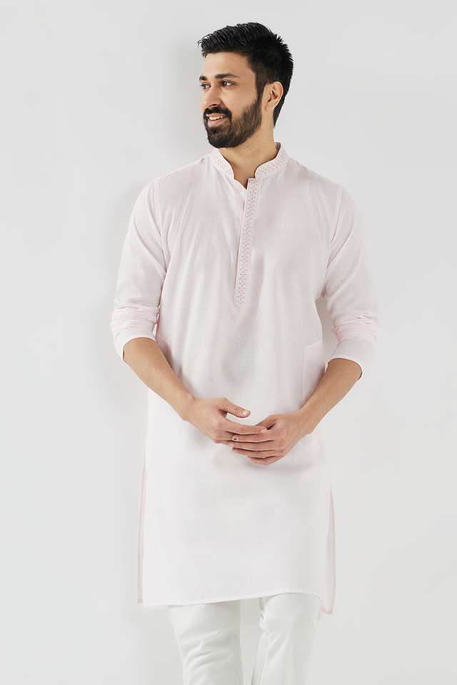 Solid-Cotton-Blend-Collared-Men-s-Festive-Wear-Kurta