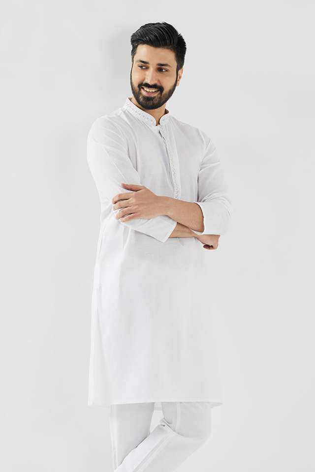Solid-Cotton-Blend-Collared-Men-s-Festive-Wear-Kurta