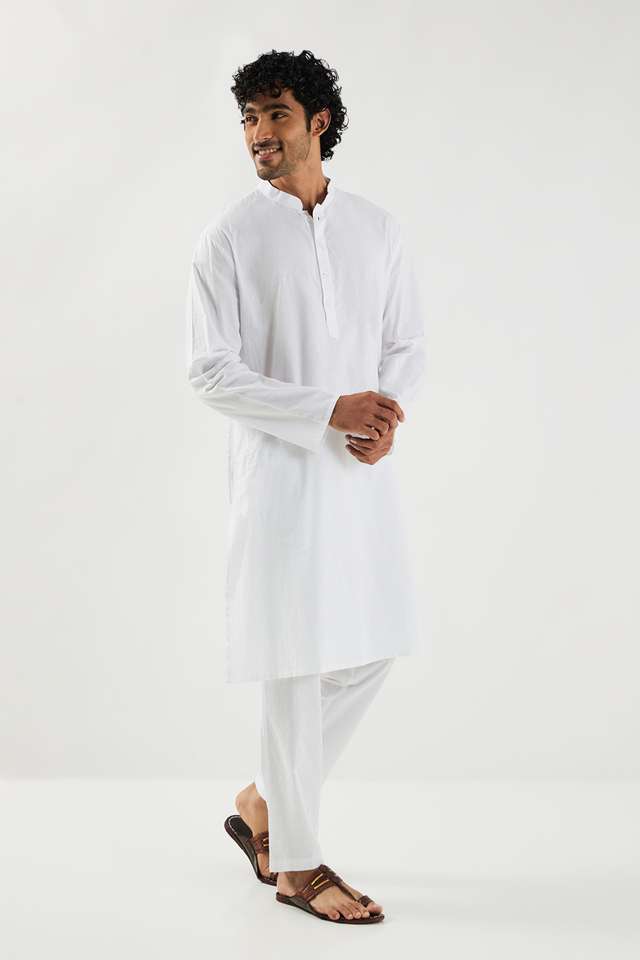 Solid-Full-Length-Cotton-Woven-Men-s-Kurta-Set