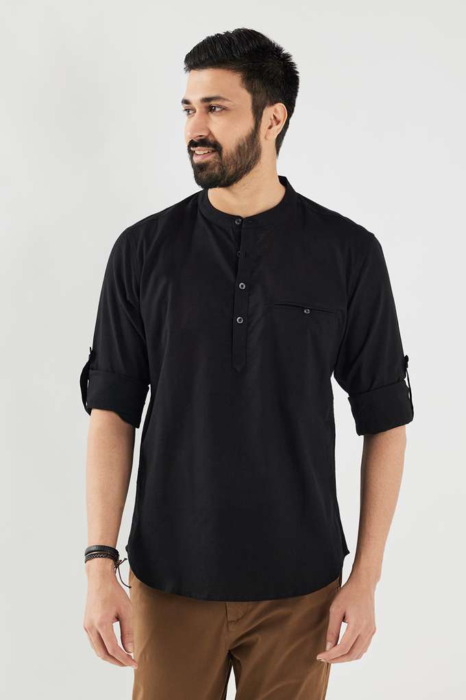 Solid-Cotton-Collared-Men-s-Casual-Wear-Short-Kurta