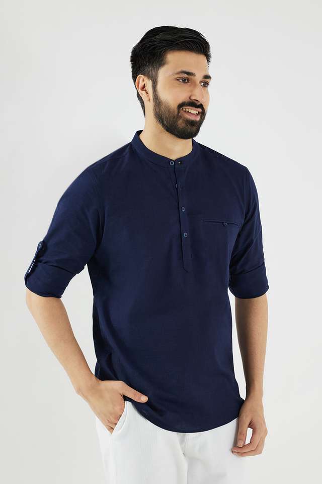 Solid-Cotton-Collared-Men-s-Casual-Wear-Short-Kurta