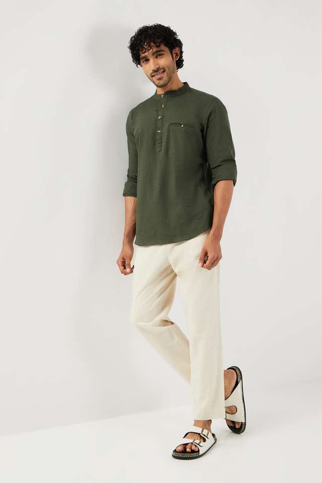 Solid-Cotton-Collared-Men-s-Casual-Wear-Short-Kurta
