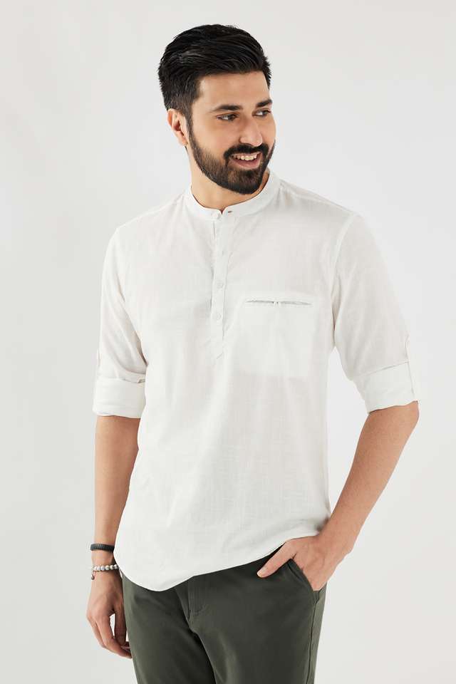 Solid-Cotton-Collared-Men-s-Casual-Wear-Short-Kurta