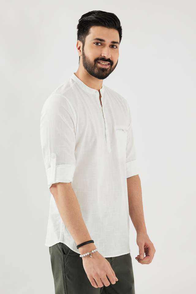 Solid-Cotton-Collared-Men-s-Casual-Wear-Short-Kurta