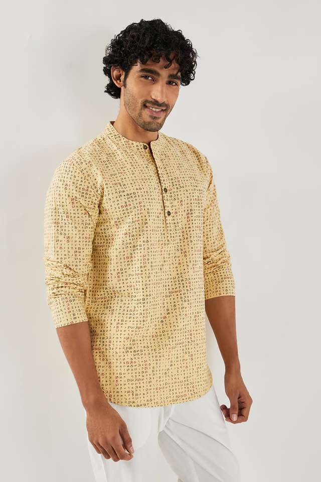 Printed-Cotton-Blend-Collared-Men-s-Casual-Wear-Short-Kurta