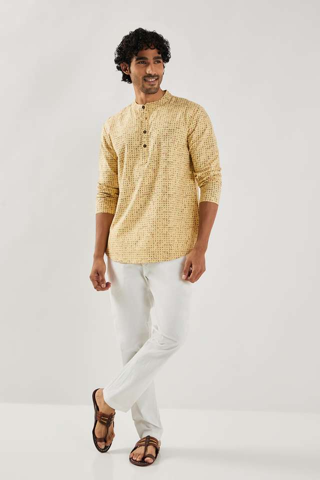Printed-Cotton-Blend-Collared-Men-s-Casual-Wear-Short-Kurta