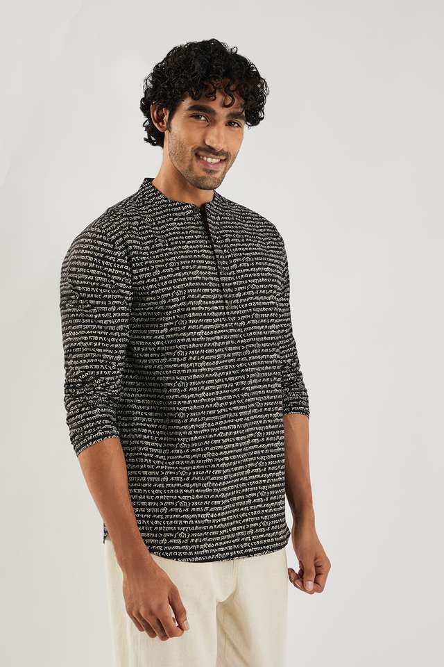 Printed-Cotton-Blend-Collared-Men-s-Casual-Wear-Short-Kurta